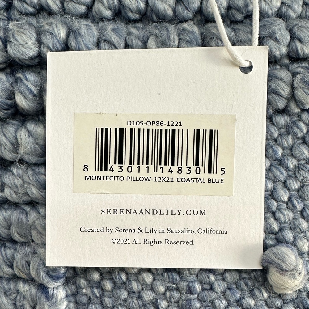 Serena and Lily NWT Monticeto  pillow cover only 12x21 Coastal Blue - Picture 5 of 6